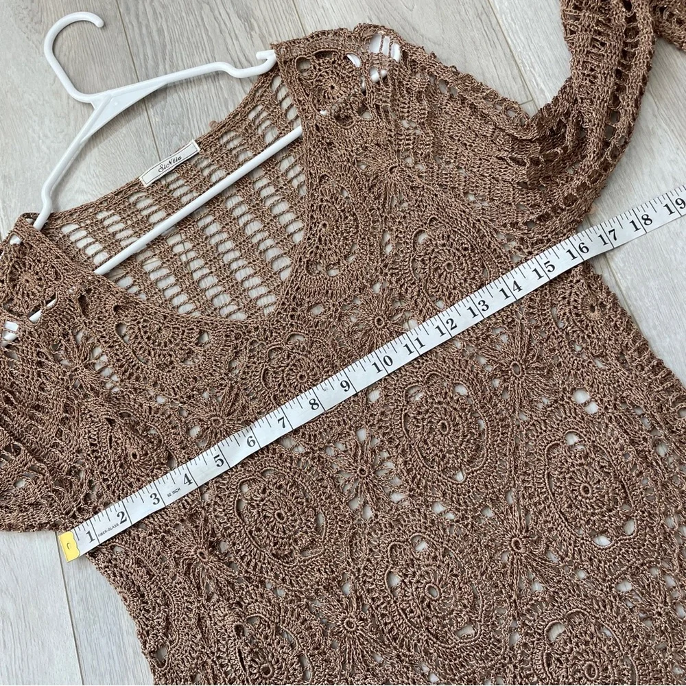 Vintage Crochet Top Brown (s/m) siNita bohemian festival swim cover up beach - Picture 3 of 6